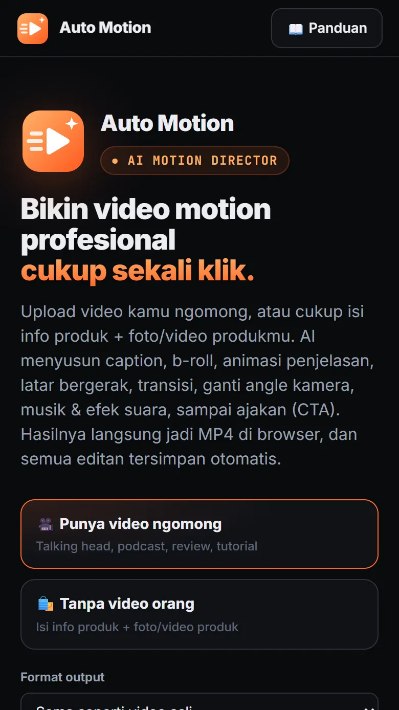 Tampilan awal aplikasi Auto Motion di HP